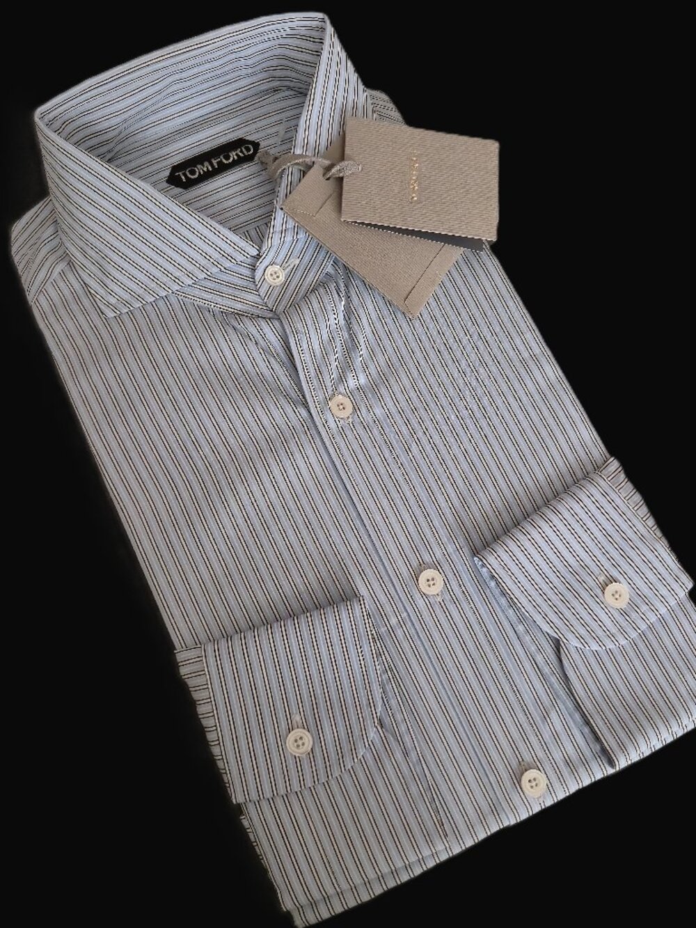 NWT $760 TOM FORD Blue Striped Cotton Dress Shirt 16/41 Italy